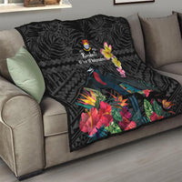 Kiribati Independence Day Quilt Frigatebird Mix Tropical Flowers - Black Style LT14 - Polynesian Pride