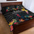 Kiribati Independence Day Quilt Bed Set Frigatebird Mix Tropical Flowers - Black Style