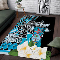 Personalised Guam Liberation Day Area Rug 80th Anniversary Chamorro Latte Stone With Guasali Flowers LT14 Blue - Polynesian Pride