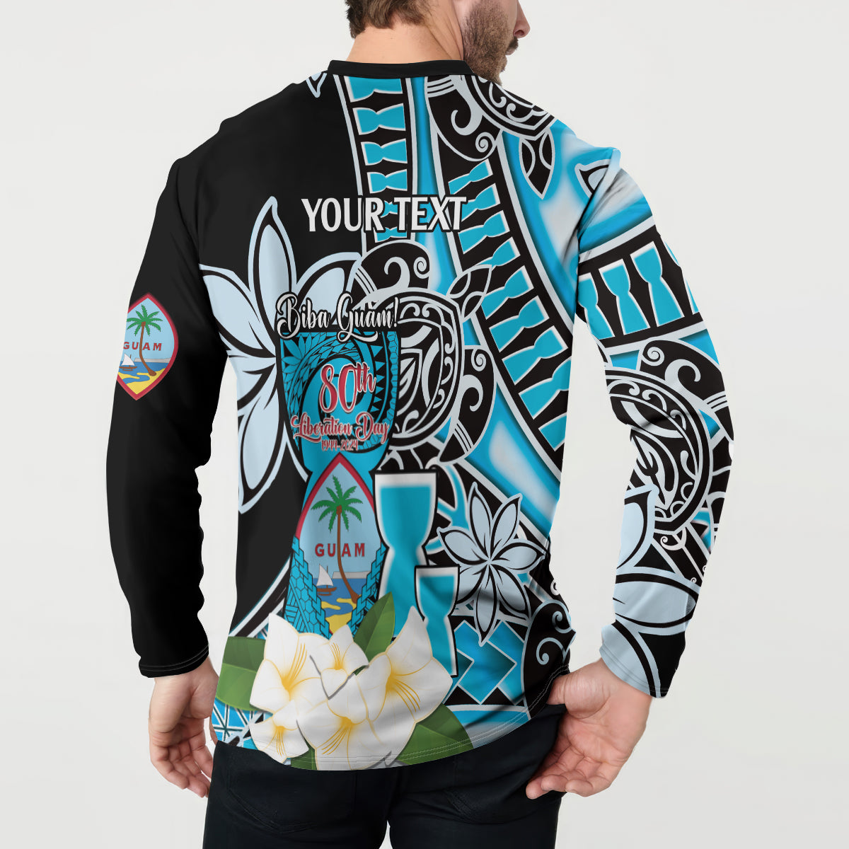 Personalised Guam Liberation Day Button Sweatshirt 80th Anniversary Chamorro Latte Stone With Guasali Flowers LT14 - Polynesian Pride