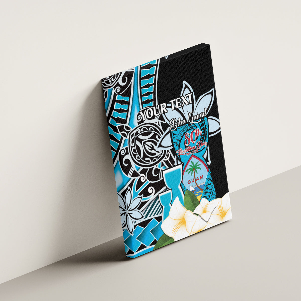 Personalised Guam Liberation Day Canvas Wall Art 80th Anniversary Chamorro Latte Stone With Guasali Flowers LT14 - Polynesian Pride