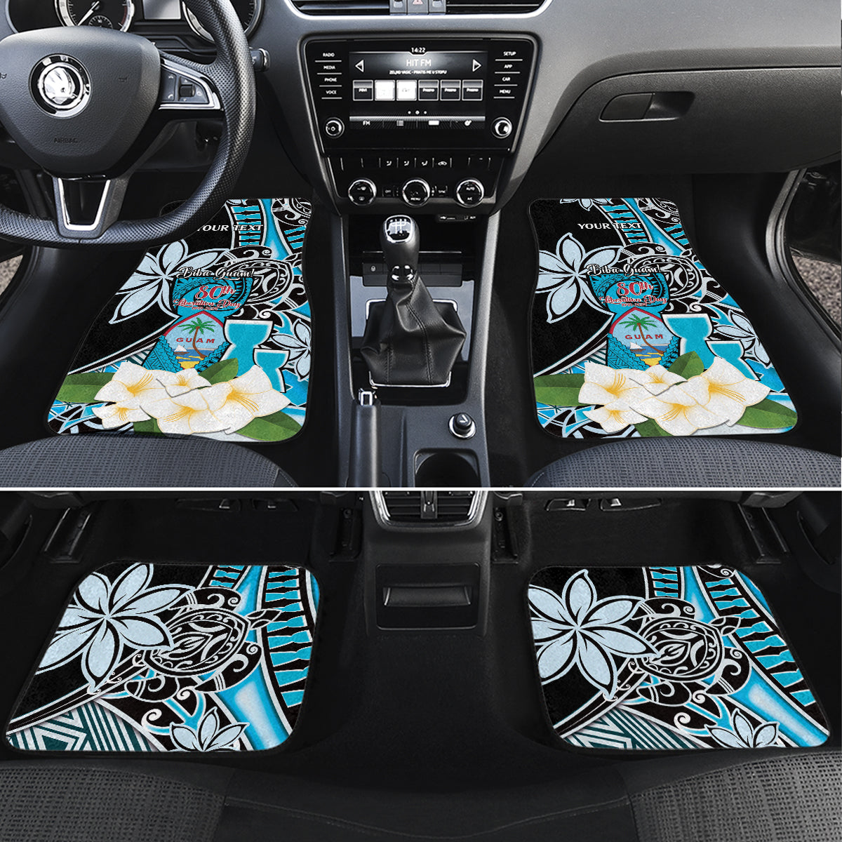 Personalised Guam Liberation Day Car Mats 80th Anniversary Chamorro Latte Stone With Guasali Flowers LT14 Set 4pcs Blue - Polynesian Pride