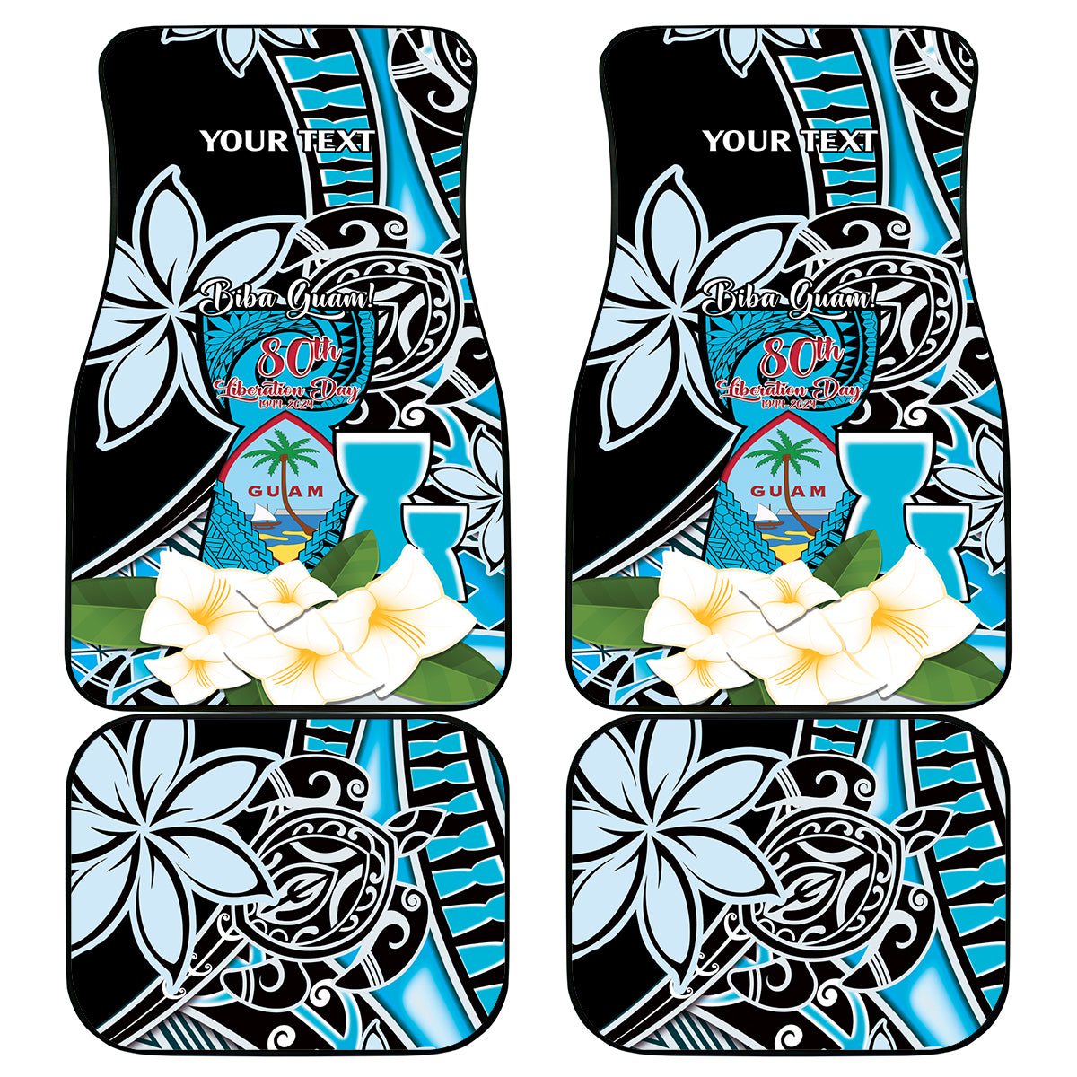 Personalised Guam Liberation Day Car Mats 80th Anniversary Chamorro Latte Stone With Guasali Flowers LT14 - Polynesian Pride