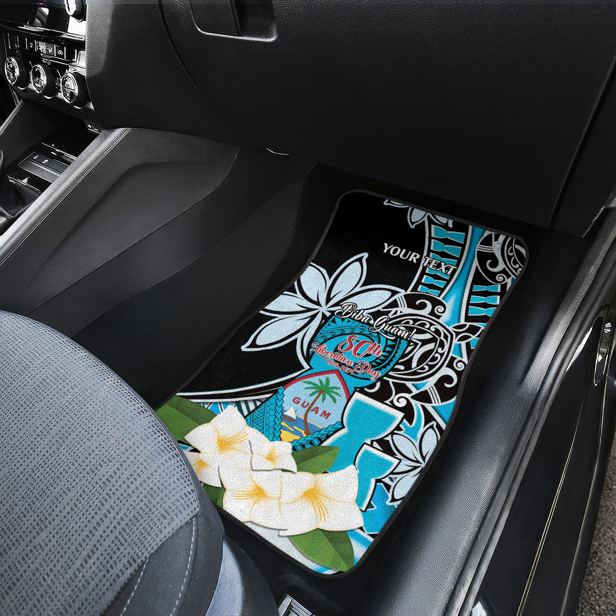 Personalised Guam Liberation Day Car Mats 80th Anniversary Chamorro Latte Stone With Guasali Flowers LT14 - Polynesian Pride