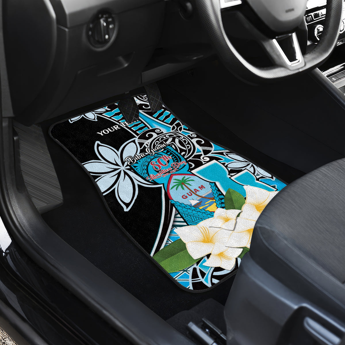 Personalised Guam Liberation Day Car Mats 80th Anniversary Chamorro Latte Stone With Guasali Flowers LT14 - Polynesian Pride