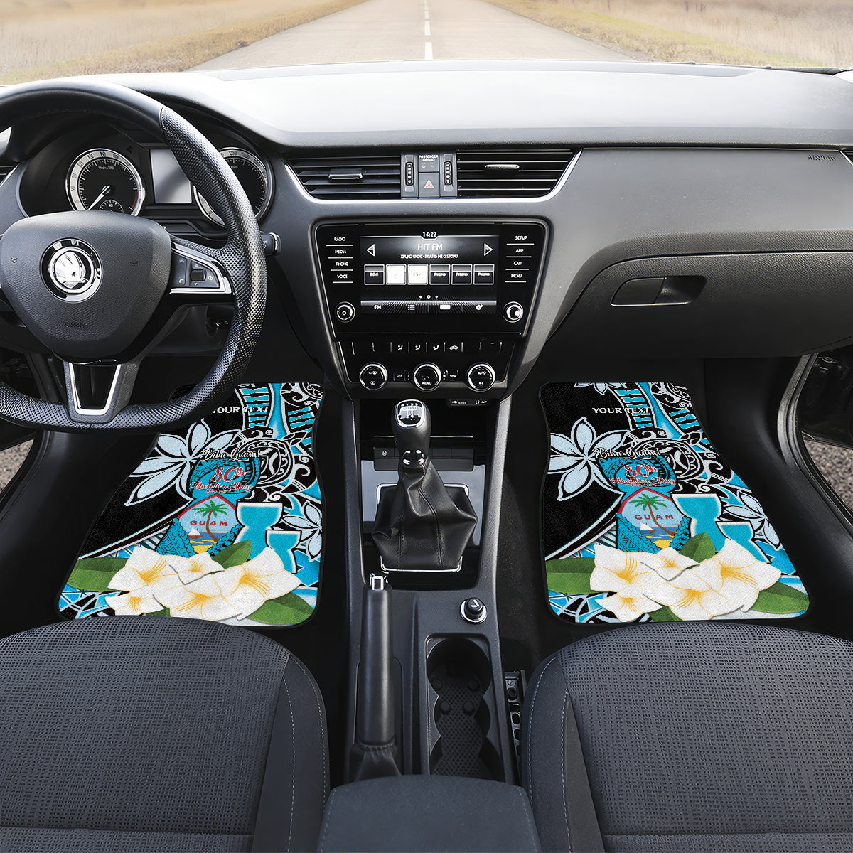 Personalised Guam Liberation Day Car Mats 80th Anniversary Chamorro Latte Stone With Guasali Flowers LT14 Set 2pcs - Front Blue - Polynesian Pride