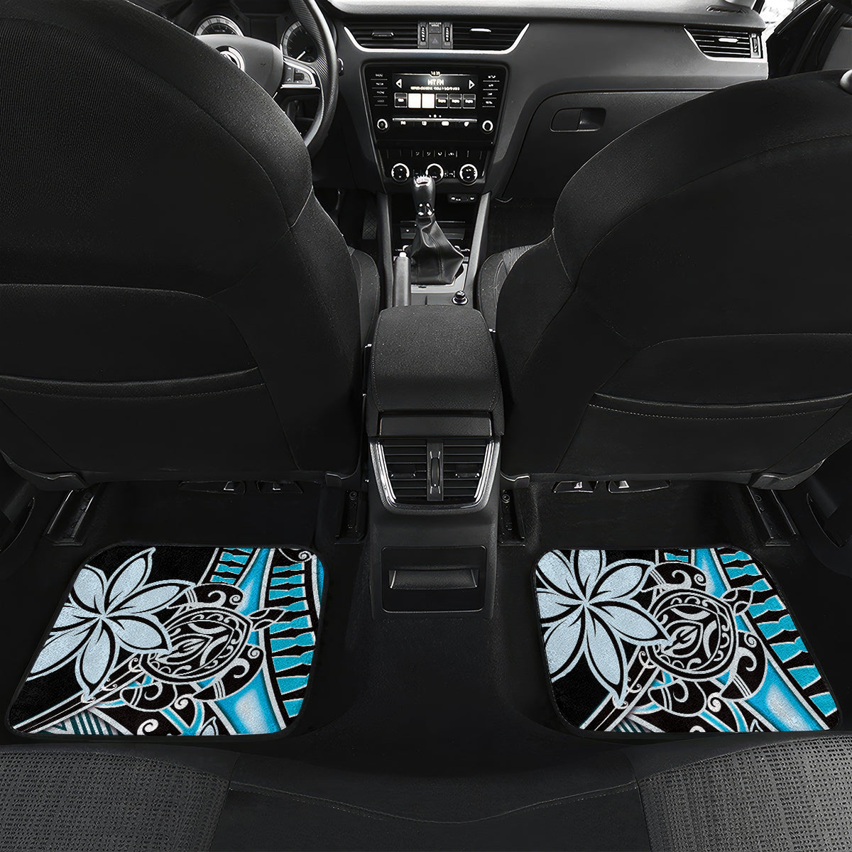 Personalised Guam Liberation Day Car Mats 80th Anniversary Chamorro Latte Stone With Guasali Flowers LT14 Set 2pcs - Back Blue - Polynesian Pride