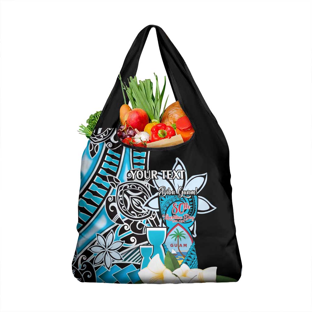 Personalised Guam Liberation Day Grocery Bag Chamorro Latte Stone With Guasali Flowers LT14 1-pack One Size Blue - Polynesian Pride