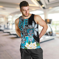 Personalised Guam Liberation Day Men Tank Top 80th Anniversary Chamorro Latte Stone With Guasali Flowers LT14 Blue - Polynesian Pride