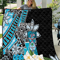 Personalised Guam Liberation Day Quilt 80th Anniversary Chamorro Latte Stone With Guasali Flowers LT14 Blue - Polynesian Pride