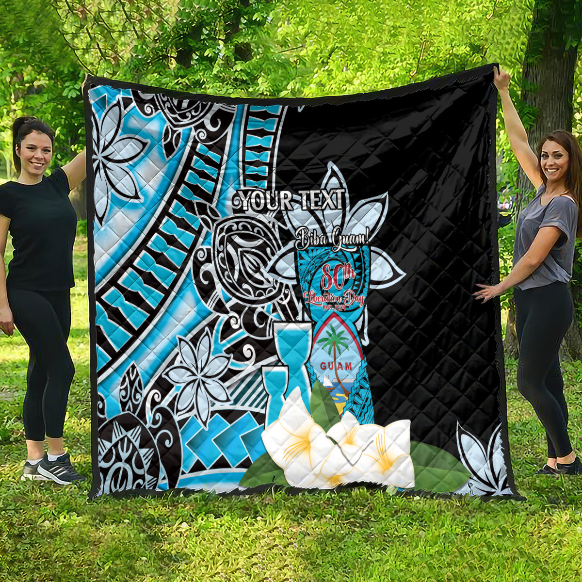 Personalised Guam Liberation Day Quilt 80th Anniversary Chamorro Latte Stone With Guasali Flowers LT14 - Polynesian Pride
