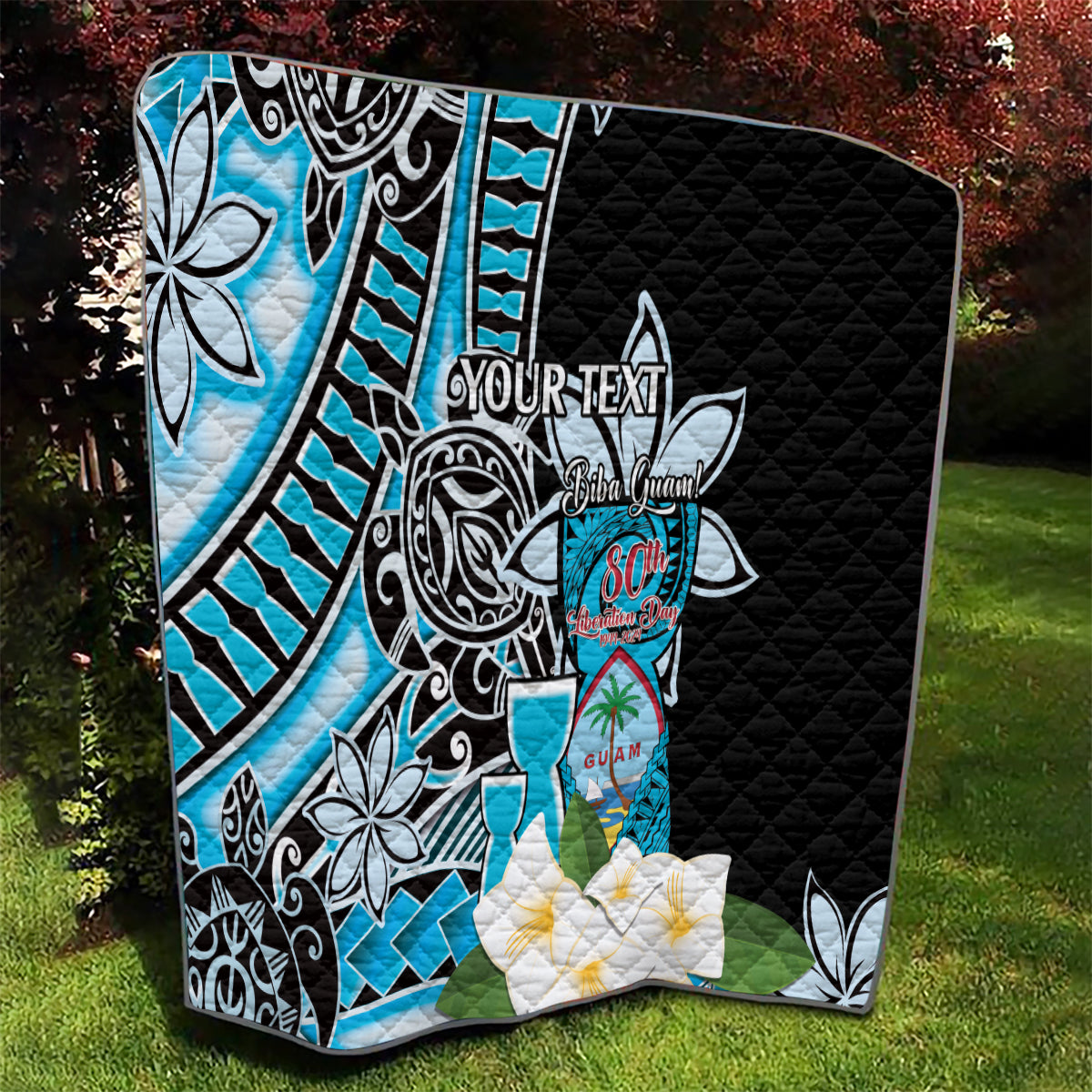 Personalised Guam Liberation Day Quilt 80th Anniversary Chamorro Latte Stone With Guasali Flowers LT14 - Polynesian Pride