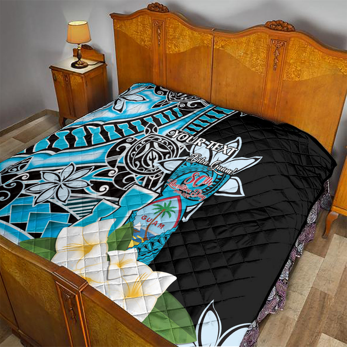 Personalised Guam Liberation Day Quilt 80th Anniversary Chamorro Latte Stone With Guasali Flowers LT14 - Polynesian Pride