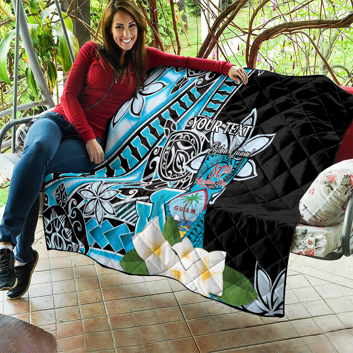 Personalised Guam Liberation Day Quilt 80th Anniversary Chamorro Latte Stone With Guasali Flowers LT14 - Polynesian Pride