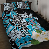 Personalised Guam Liberation Day Quilt Bed Set 80th Anniversary Chamorro Latte Stone With Guasali Flowers LT14 Blue - Polynesian Pride