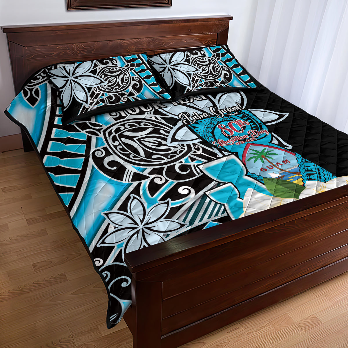 Personalised Guam Liberation Day Quilt Bed Set 80th Anniversary Chamorro Latte Stone With Guasali Flowers LT14 - Polynesian Pride
