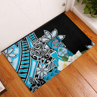 Personalised Guam Liberation Day Rubber Doormat 80th Anniversary Chamorro Latte Stone With Guasali Flowers LT14 Blue - Polynesian Pride