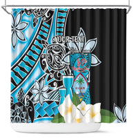 Personalised Guam Liberation Day Shower Curtain 80th Anniversary Chamorro Latte Stone With Guasali Flowers LT14 Blue - Polynesian Pride