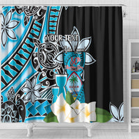 Personalised Guam Liberation Day Shower Curtain 80th Anniversary Chamorro Latte Stone With Guasali Flowers LT14 - Polynesian Pride