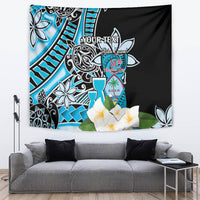 Personalised Guam Liberation Day Tapestry 80th Anniversary Chamorro Latte Stone With Guasali Flowers LT14 Blue - Polynesian Pride