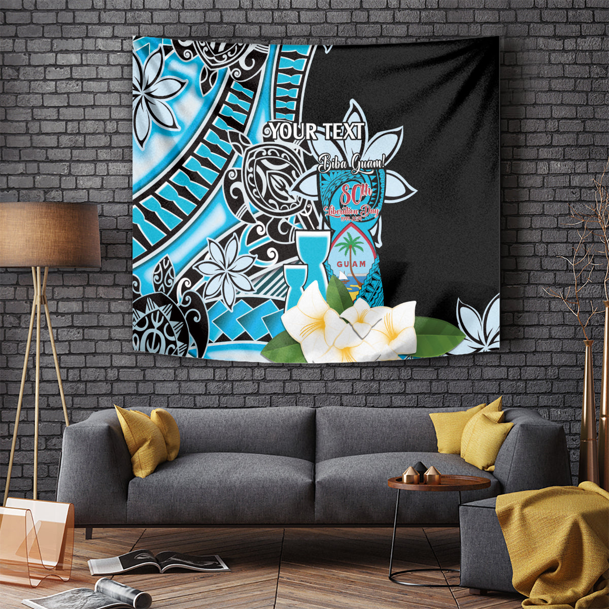 Personalised Guam Liberation Day Tapestry 80th Anniversary Chamorro Latte Stone With Guasali Flowers LT14 - Polynesian Pride