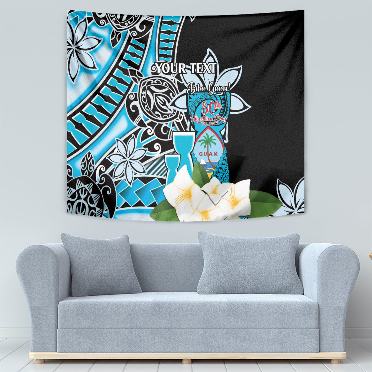 Personalised Guam Liberation Day Tapestry 80th Anniversary Chamorro Latte Stone With Guasali Flowers LT14 - Polynesian Pride