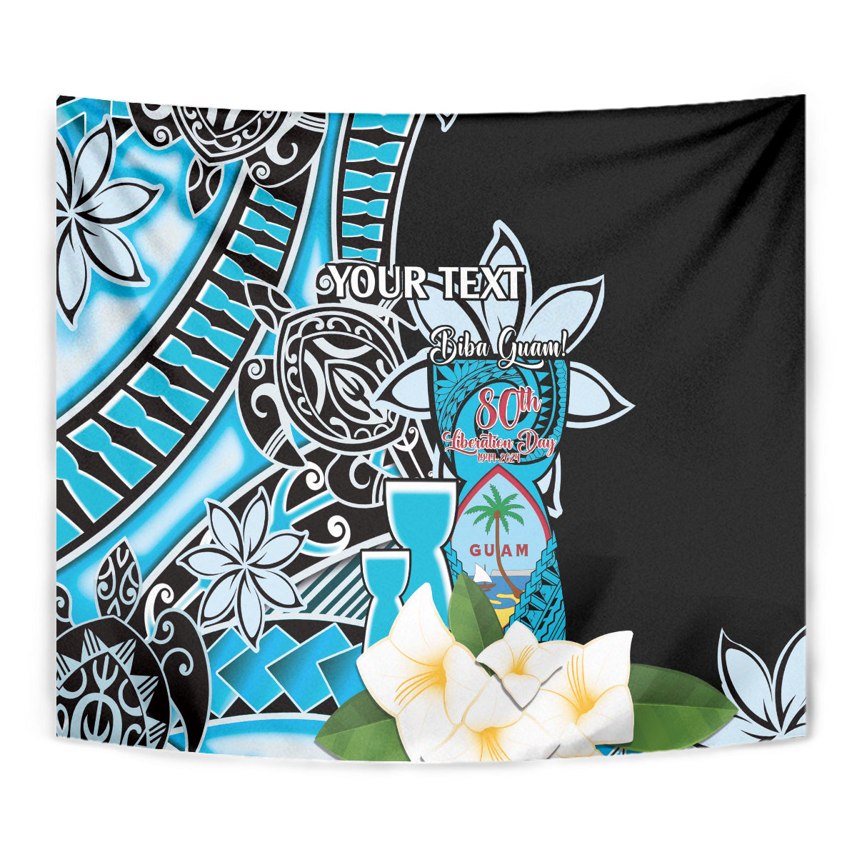 Personalised Guam Liberation Day Tapestry 80th Anniversary Chamorro Latte Stone With Guasali Flowers LT14 - Polynesian Pride