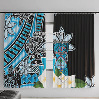 Personalised Guam Liberation Day Window Curtain 80th Anniversary Chamorro Latte Stone With Guasali Flowers LT14 With Hooks Blue - Polynesian Pride