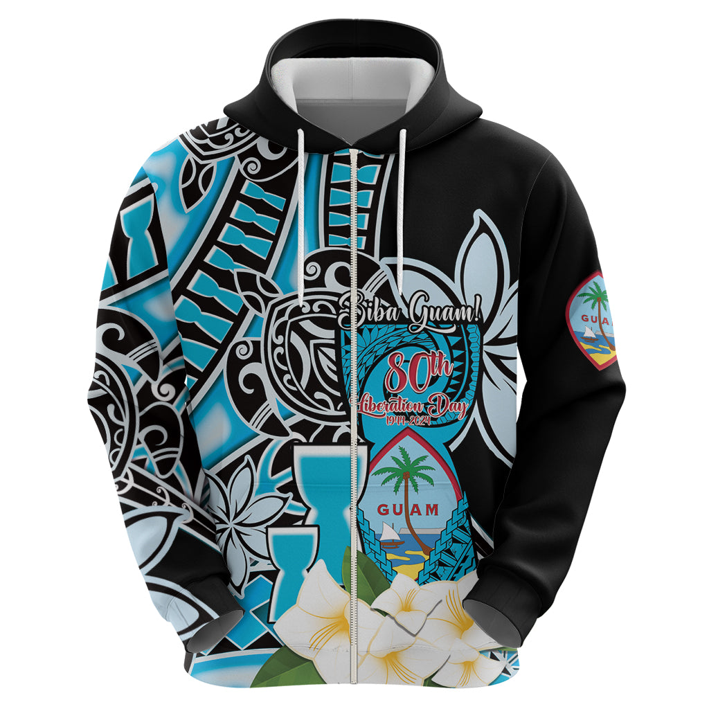 Personalised Guam Liberation Day Zip Hoodie 80th Anniversary Chamorro Latte Stone With Guasali Flowers LT14 - Polynesian Pride