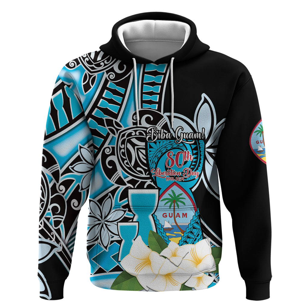 Personalised Guam Liberation Day Zip Hoodie 80th Anniversary Chamorro Latte Stone With Guasali Flowers LT14 Pullover Hoodie Blue - Polynesian Pride