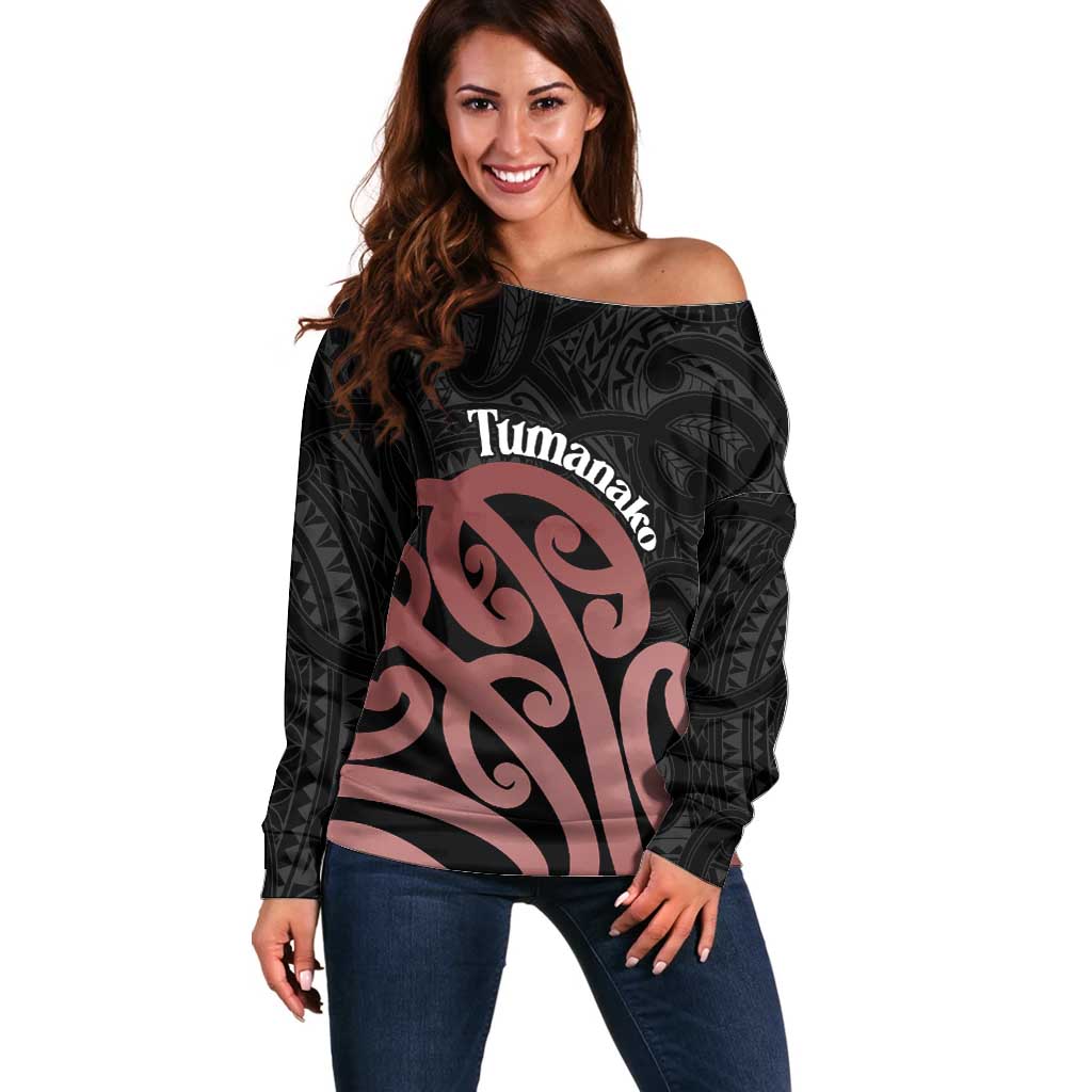 New Zealand Mangopare Tamanako Off Shoulder Sweater Aotearoa Maori LT14 Women Brown - Polynesian Pride