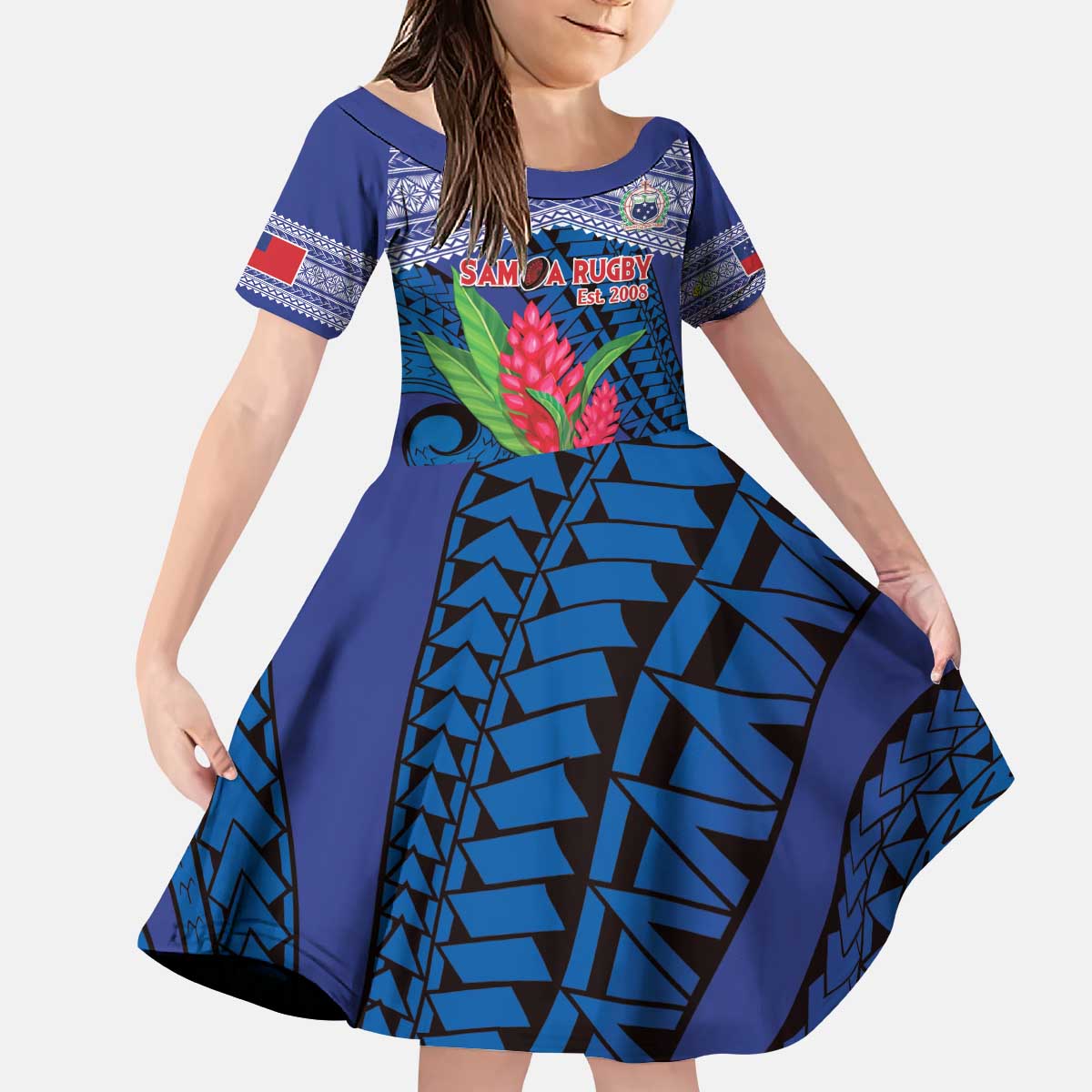 Custom Samoa Rugby Kid Short Sleeve Dress 2024 Go Champions Samoan Gingers LT14 KID Blue - Polynesian Pride