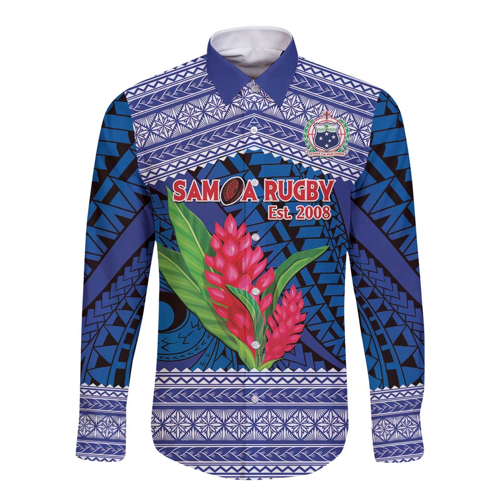 Custom Samoa Rugby Long Sleeve Button Shirt 2024 Go Champions Samoan Gingers LT14 Unisex Blue - Polynesian Pride