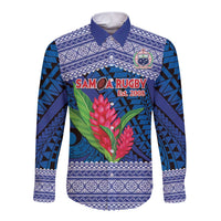 Custom Samoa Rugby Long Sleeve Button Shirt 2024 Go Champions Samoan Gingers LT14 Unisex Blue - Polynesian Pride