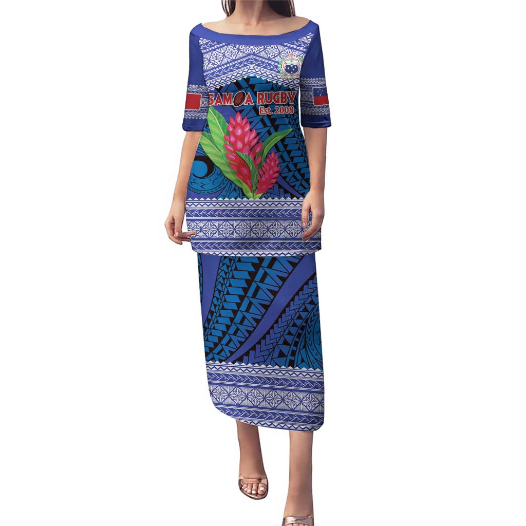 Custom Samoa Rugby Puletasi 2024 Go Champions Samoan Gingers LT14 Long Dress Blue - Polynesian Pride