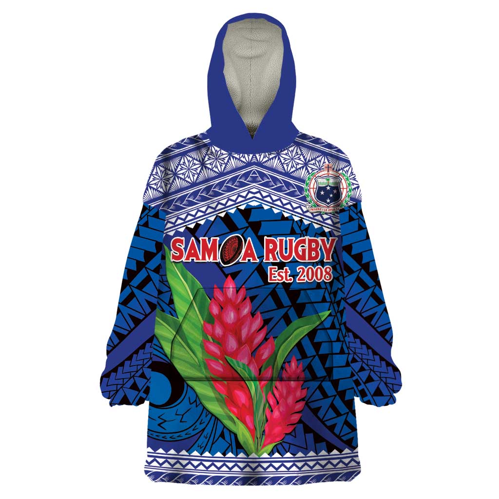 Custom Samoa Rugby Wearable Blanket Hoodie 2024 Go Champions Samoan Gingers LT14 One Size Blue - Polynesian Pride