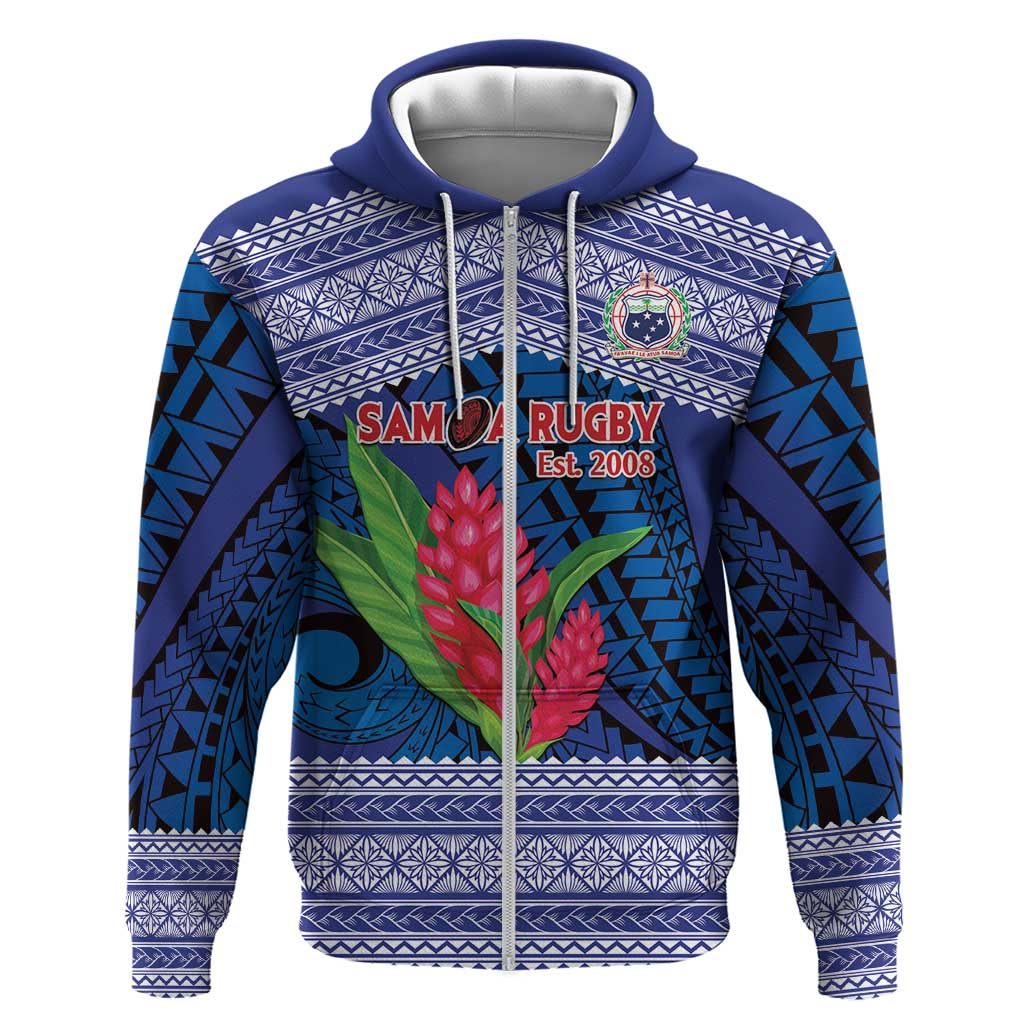 Custom Samoa Rugby Zip Hoodie 2024 Go Champions Samoan Gingers LT14 Zip Hoodie Blue - Polynesian Pride
