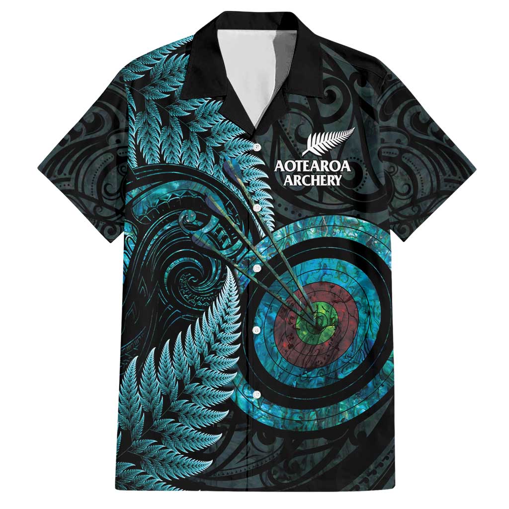 New Zealand Archery Hawaiian Shirt Aotearoa Silver Fern Maori LT14 Turquoise - Polynesian Pride