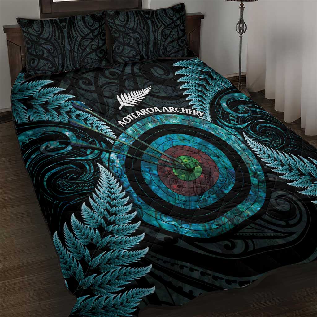 New Zealand Archery Quilt Bed Set Aotearoa Silver Fern Maori LT14 Turquoise - Polynesian Pride