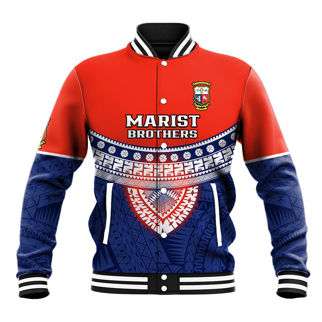 Fiji School Baseball Jacket Marist Brothers Fijian Tapa Pattern LT14 Unisex Blue - Polynesian Pride