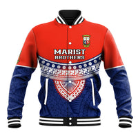 Fiji School Baseball Jacket Marist Brothers Fijian Tapa Pattern LT14 Unisex Blue - Polynesian Pride