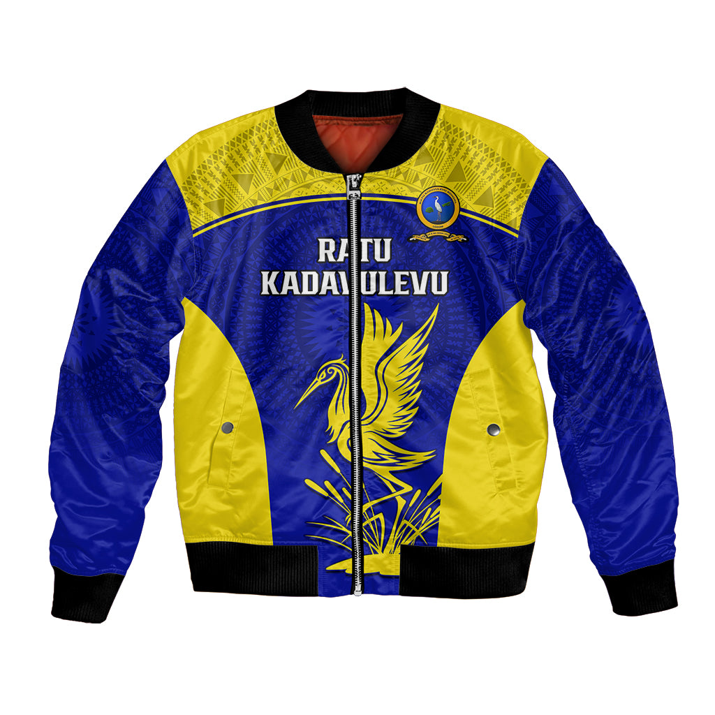 Fiji School Bomber Jacket Ratu Kadavulevu Heron With Fijian Tapa LT14 Unisex Gold - Polynesian Pride