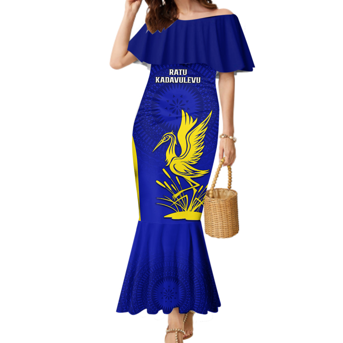 Fiji School Mermaid Dress Ratu Kadavulevu Heron With Fijian Tapa LT14 Women Gold - Polynesian Pride