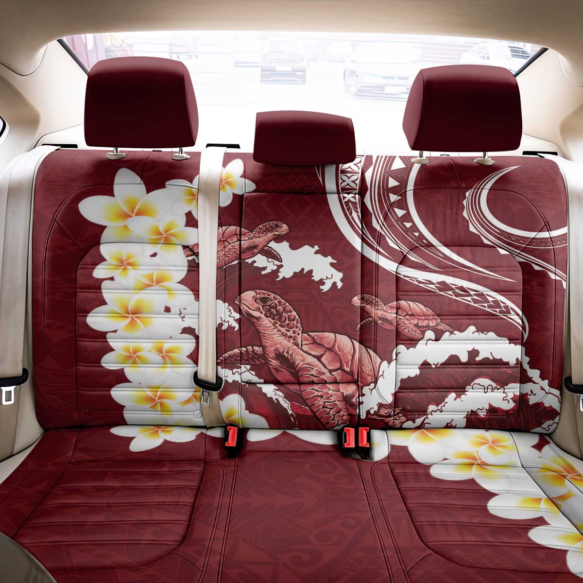 Blood Gold Polynesia Back Car Seat Cover Polynesian Frangipani With Sea Turtles LT14 - Polynesian Pride