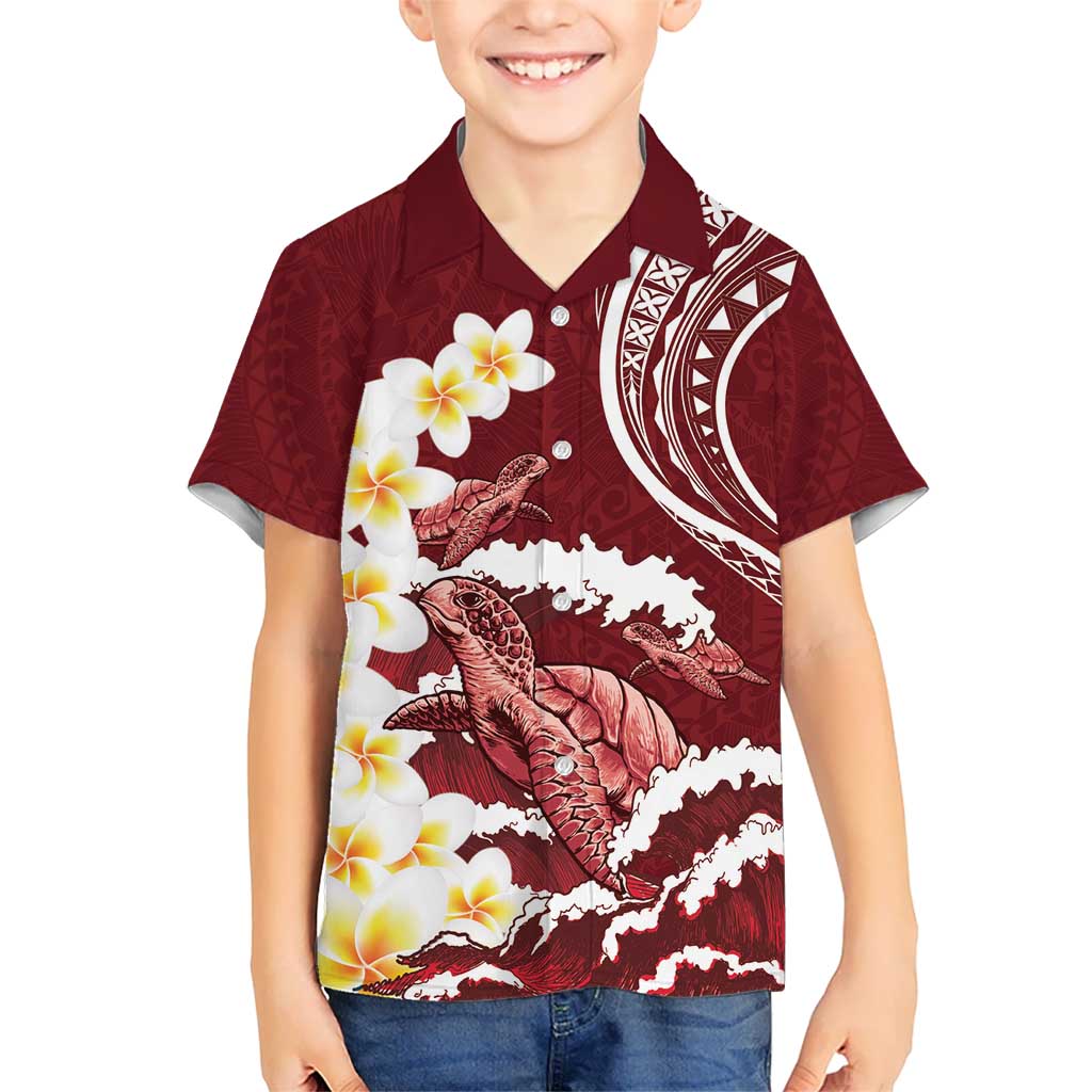 Blood Gold Polynesia Kid Hawaiian Shirt Polynesian Frangipani With Sea Turtles LT14 Kid Blood Gold - Polynesian Pride