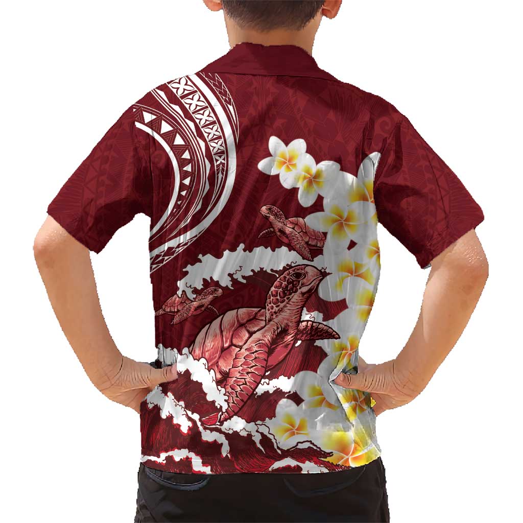 Blood Gold Polynesia Kid Hawaiian Shirt Polynesian Frangipani With Sea Turtles LT14 - Polynesian Pride