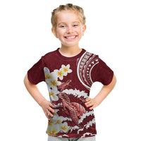 Blood Gold Polynesia Kid T Shirt Polynesian Frangipani With Sea Turtles LT14 Blood Gold - Polynesian Pride