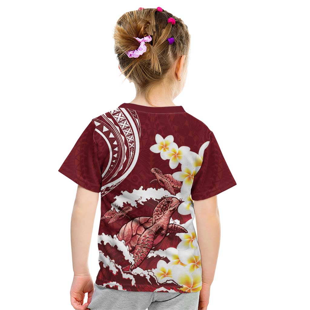 Blood Gold Polynesia Kid T Shirt Polynesian Frangipani With Sea Turtles LT14 - Polynesian Pride