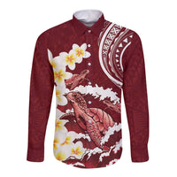 Blood Gold Polynesia Long Sleeve Button Shirt Polynesian Frangipani With Sea Turtles LT14 Unisex Blood Gold - Polynesian Pride