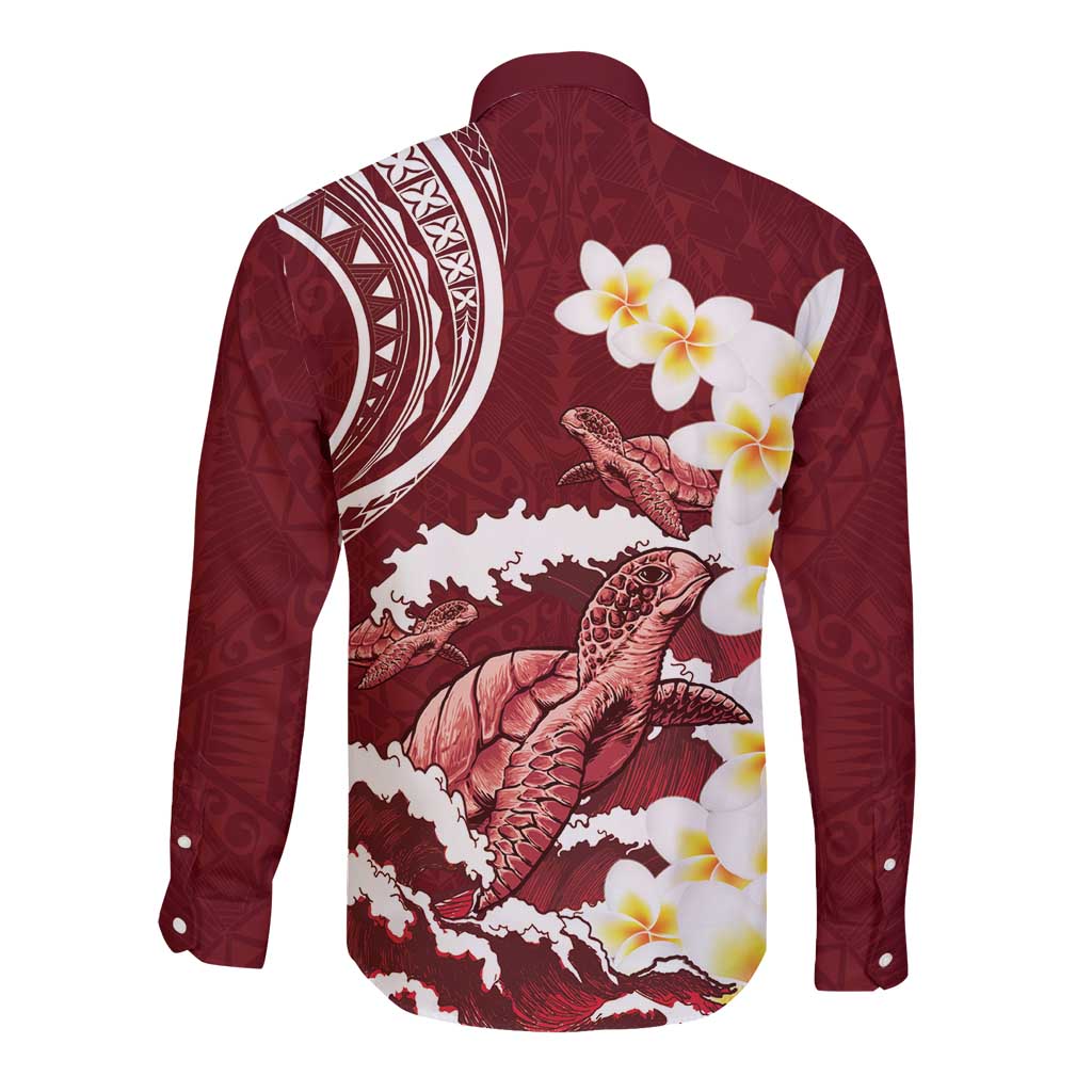 Blood Gold Polynesia Long Sleeve Button Shirt Polynesian Frangipani With Sea Turtles LT14 - Polynesian Pride